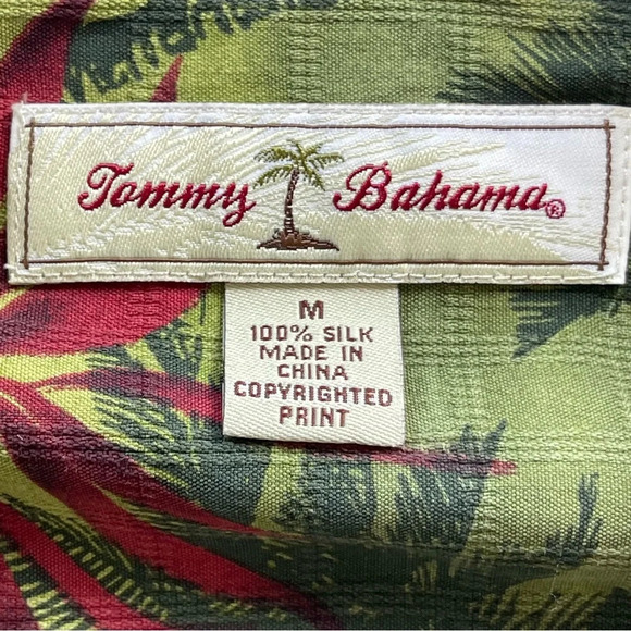 Tommy Bahama Silk Hawaiian Shirt Men's M Green Red Yellow Floral Button Up - Picture 7 of 10